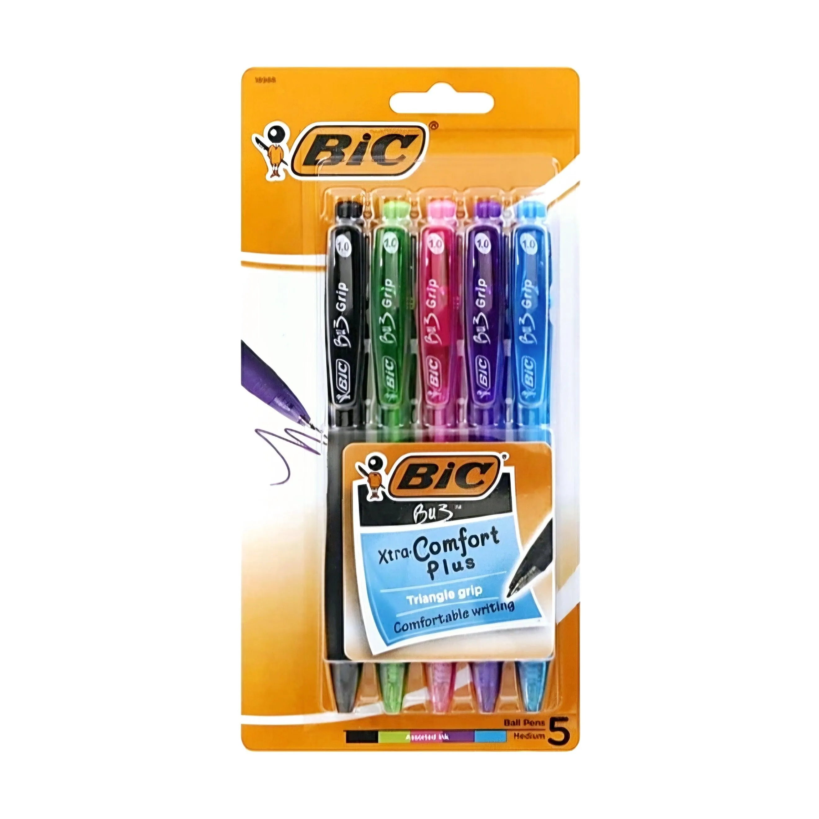 BIC Xtra-Comfort Plus Triangle Grip - 5 Pcs.  Black or Multicolor