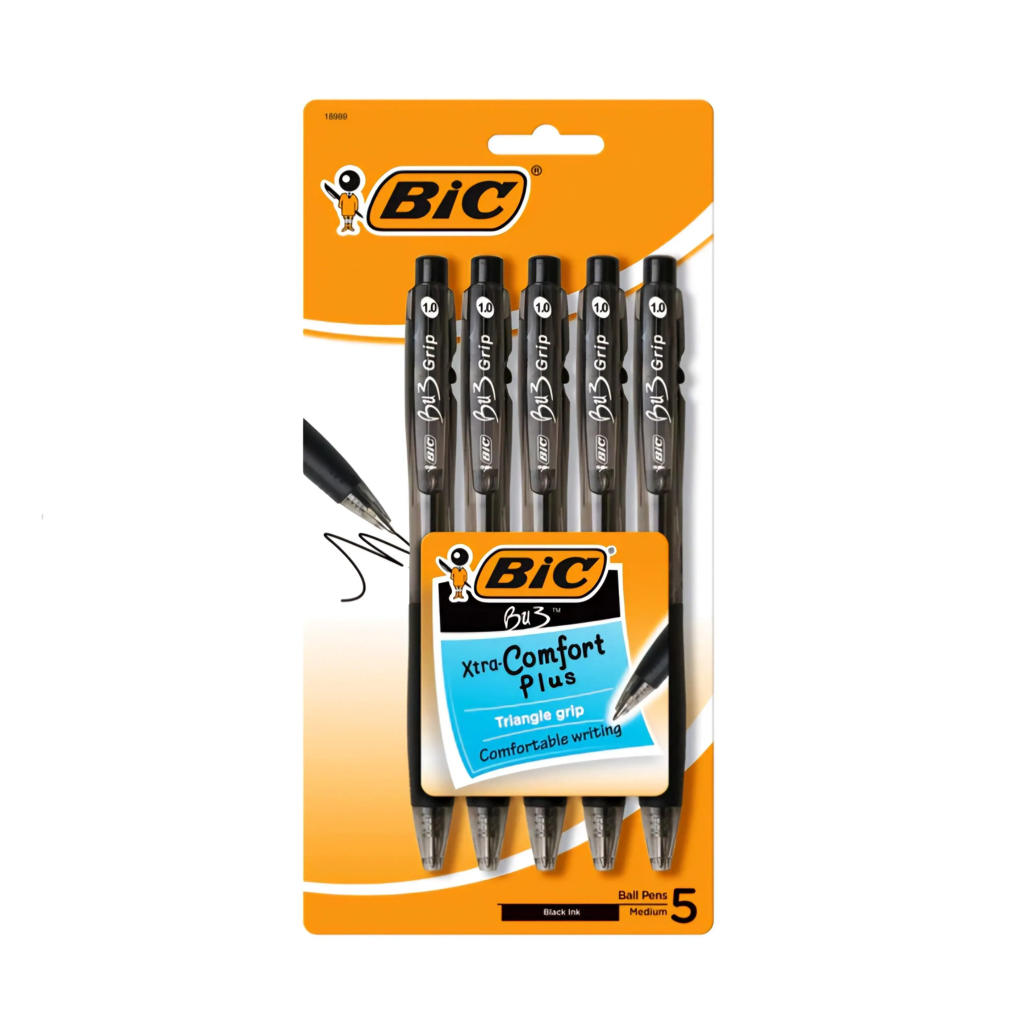 BIC Xtra-Comfort Plus Triangle Grip - 5 Pcs.  Black or Multicolor