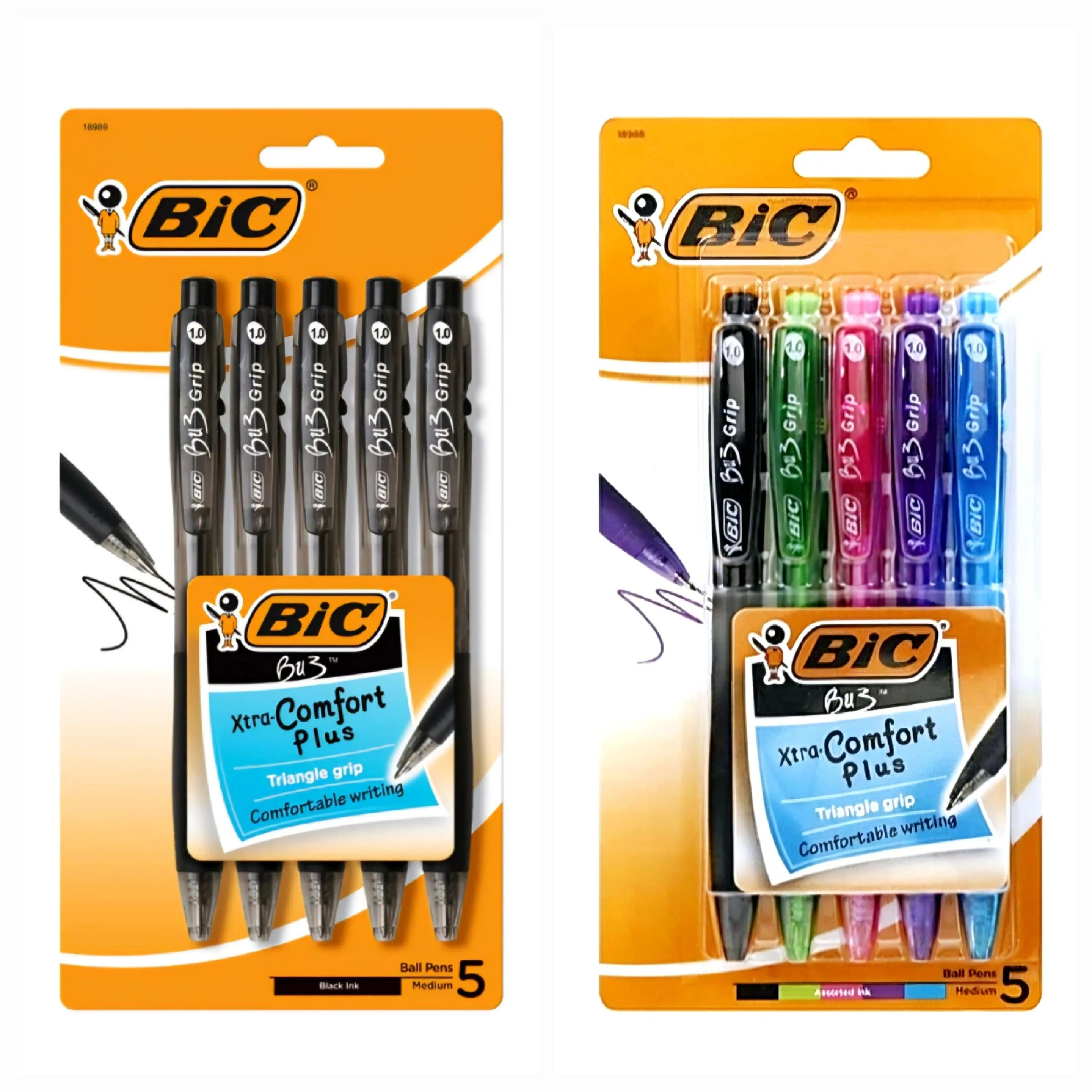 BIC Xtra-Comfort Plus Triangle Grip - 5 Pcs.  Black or Multicolor