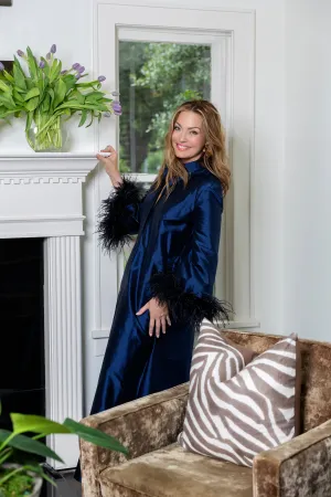 Cheeky Designed Silk Taffeta Gown with Feathers