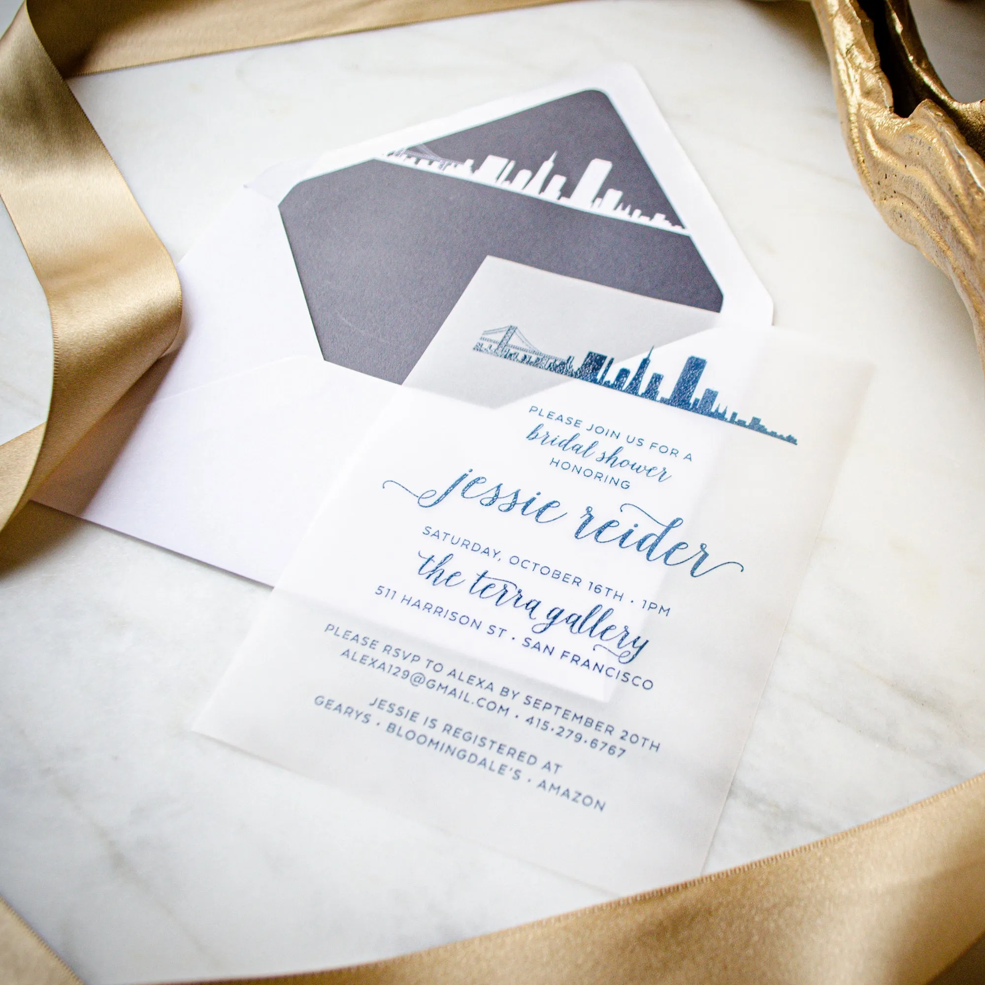 Custom Designed Vellum Bridal Shower Invitations