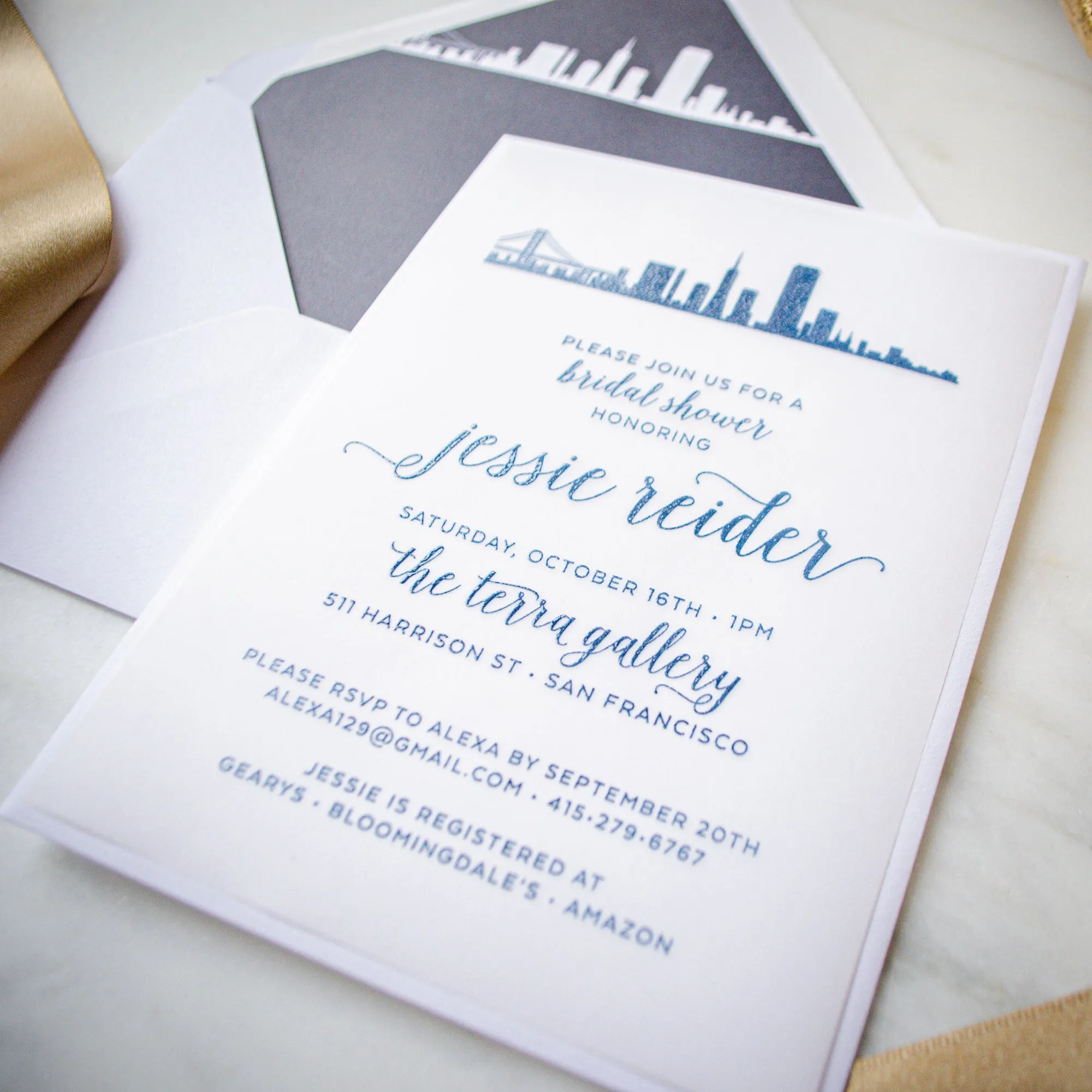 Custom Designed Vellum Bridal Shower Invitations