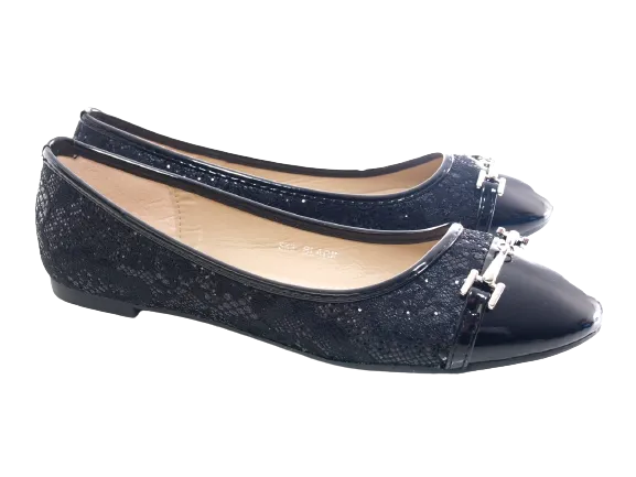 Damen Slipper Halbschuhe Ballerina Loafer Mokassins Slip On Flats Freizeit Black # 3