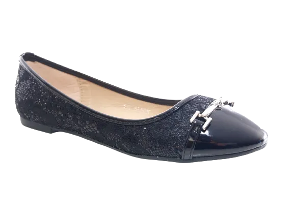 Damen Slipper Halbschuhe Ballerina Loafer Mokassins Slip On Flats Freizeit Black # 3