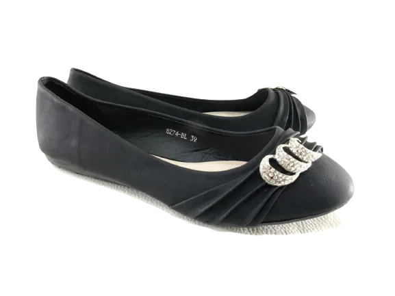 Damen Slipper Halbschuhe Ballerina Loafer Mokassins Slip On Flats Freizeit Black # 8274
