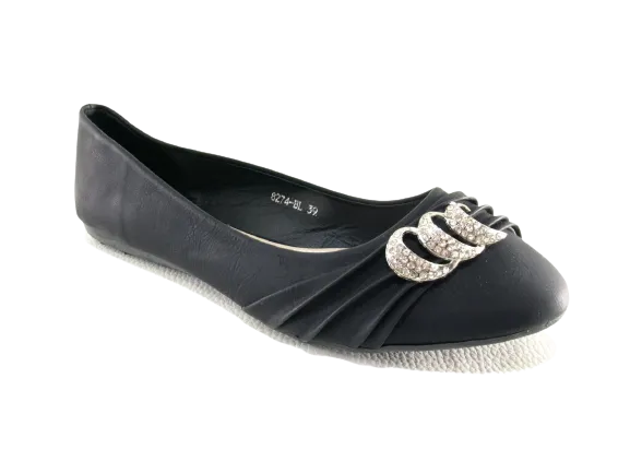 Damen Slipper Halbschuhe Ballerina Loafer Mokassins Slip On Flats Freizeit Black # 8274