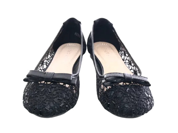 Damen Slipper Halbschuhe Ballerina Loafer Mokassins Slip On Flats Freizeit Black # 8382-22