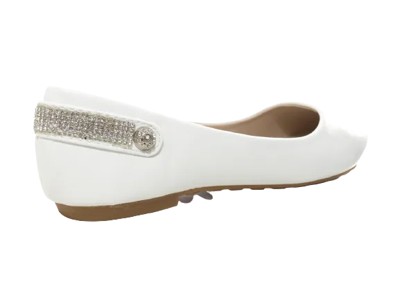 Damen Slipper Halbschuhe Ballerina Loafer Mokassins Slip On Flats Freizeit White # 006-30
