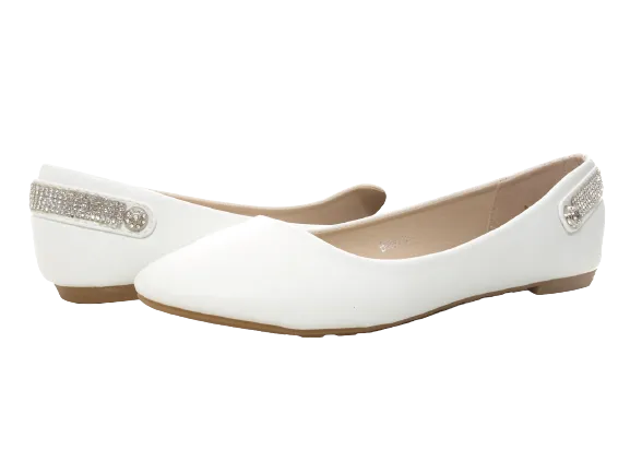 Damen Slipper Halbschuhe Ballerina Loafer Mokassins Slip On Flats Freizeit White # 006-30