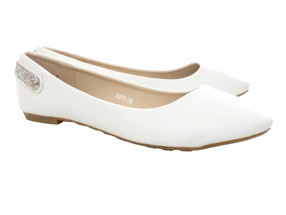 Damen Slipper Halbschuhe Ballerina Loafer Mokassins Slip On Flats Freizeit White # 006-30