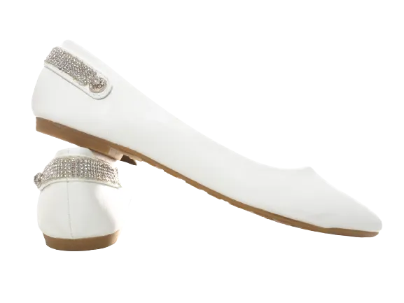 Damen Slipper Halbschuhe Ballerina Loafer Mokassins Slip On Flats Freizeit White # 006-30