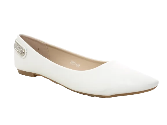 Damen Slipper Halbschuhe Ballerina Loafer Mokassins Slip On Flats Freizeit White # 006-30