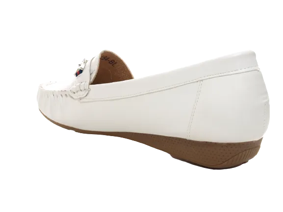 Damen Slipper Halbschuhe Ballerina Loafer Mokassins Slip On Flats Freizeit White # 184