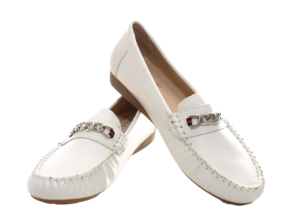 Damen Slipper Halbschuhe Ballerina Loafer Mokassins Slip On Flats Freizeit White # 184
