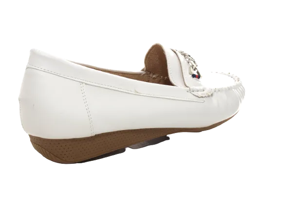 Damen Slipper Halbschuhe Ballerina Loafer Mokassins Slip On Flats Freizeit White # 184