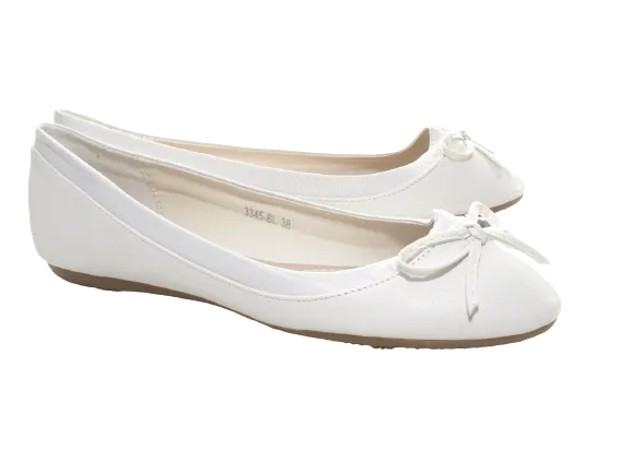 Damen Slipper Halbschuhe Ballerina Loafer Mokassins Slip On Flats Freizeit White # 3345