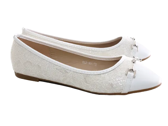 Damen Slipper Halbschuhe Ballerina Loafer Mokassins Slip On Flats Freizeit White # 3