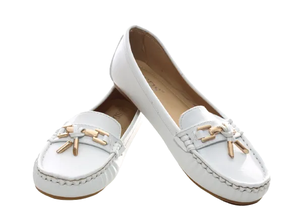 Damen Slipper Halbschuhe Ballerina Loafer Mokassins Slip On Flats Freizeit White # 954