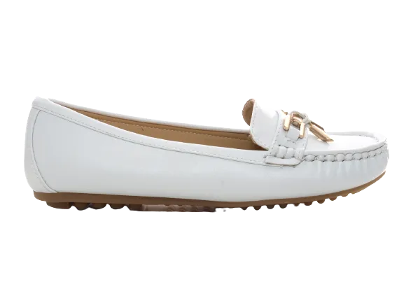 Damen Slipper Halbschuhe Ballerina Loafer Mokassins Slip On Flats Freizeit White # 954
