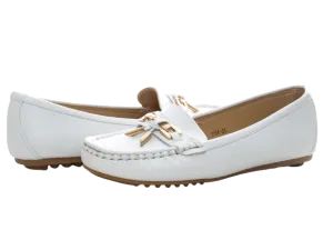 Damen Slipper Halbschuhe Ballerina Loafer Mokassins Slip On Flats Freizeit White # 954