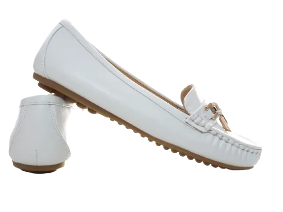 Damen Slipper Halbschuhe Ballerina Loafer Mokassins Slip On Flats Freizeit White # 954