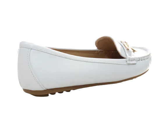Damen Slipper Halbschuhe Ballerina Loafer Mokassins Slip On Flats Freizeit White # 954