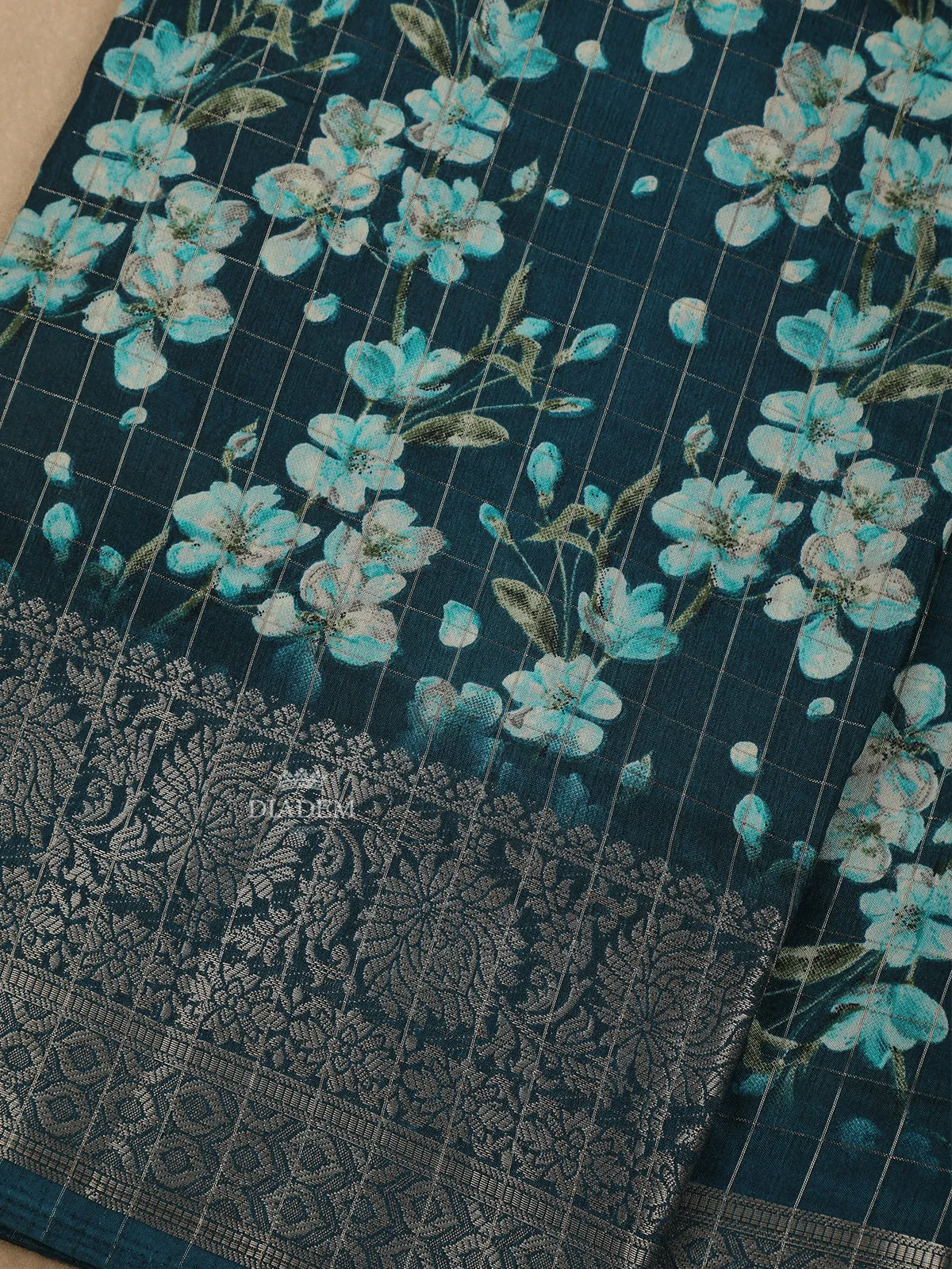 Dark Green Floral Designed Chanderi Silk Saree