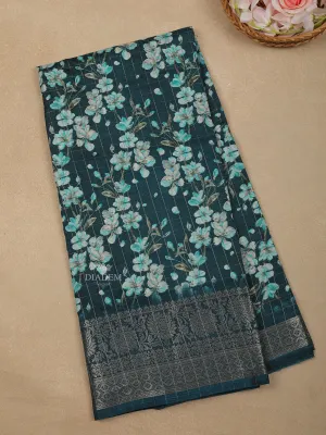 Dark Green Floral Designed Chanderi Silk Saree