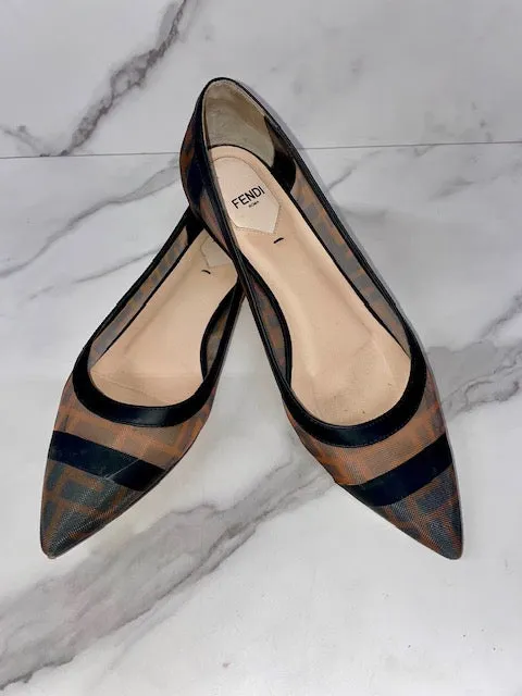 Fendi Zucca Mesh Ballerina Rete Black & Brown Shoes, size 6