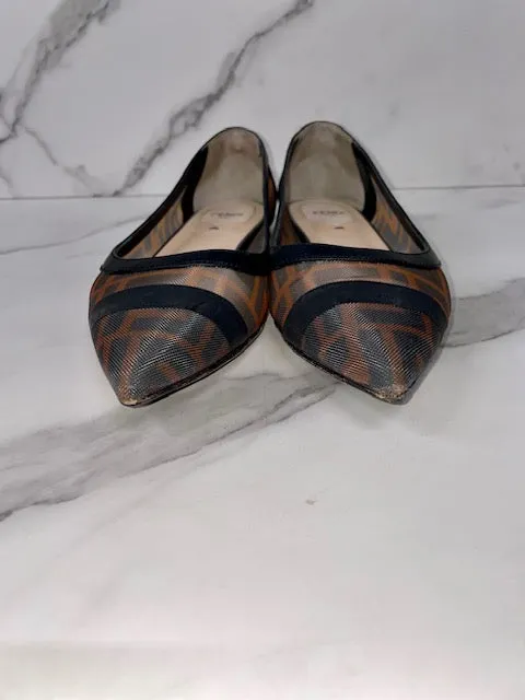 Fendi Zucca Mesh Ballerina Rete Black & Brown Shoes, size 6