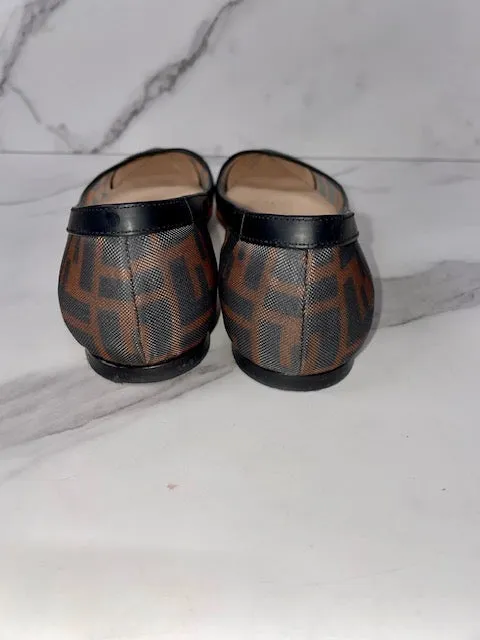 Fendi Zucca Mesh Ballerina Rete Black & Brown Shoes, size 6