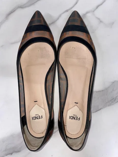 Fendi Zucca Mesh Ballerina Rete Black & Brown Shoes, size 6