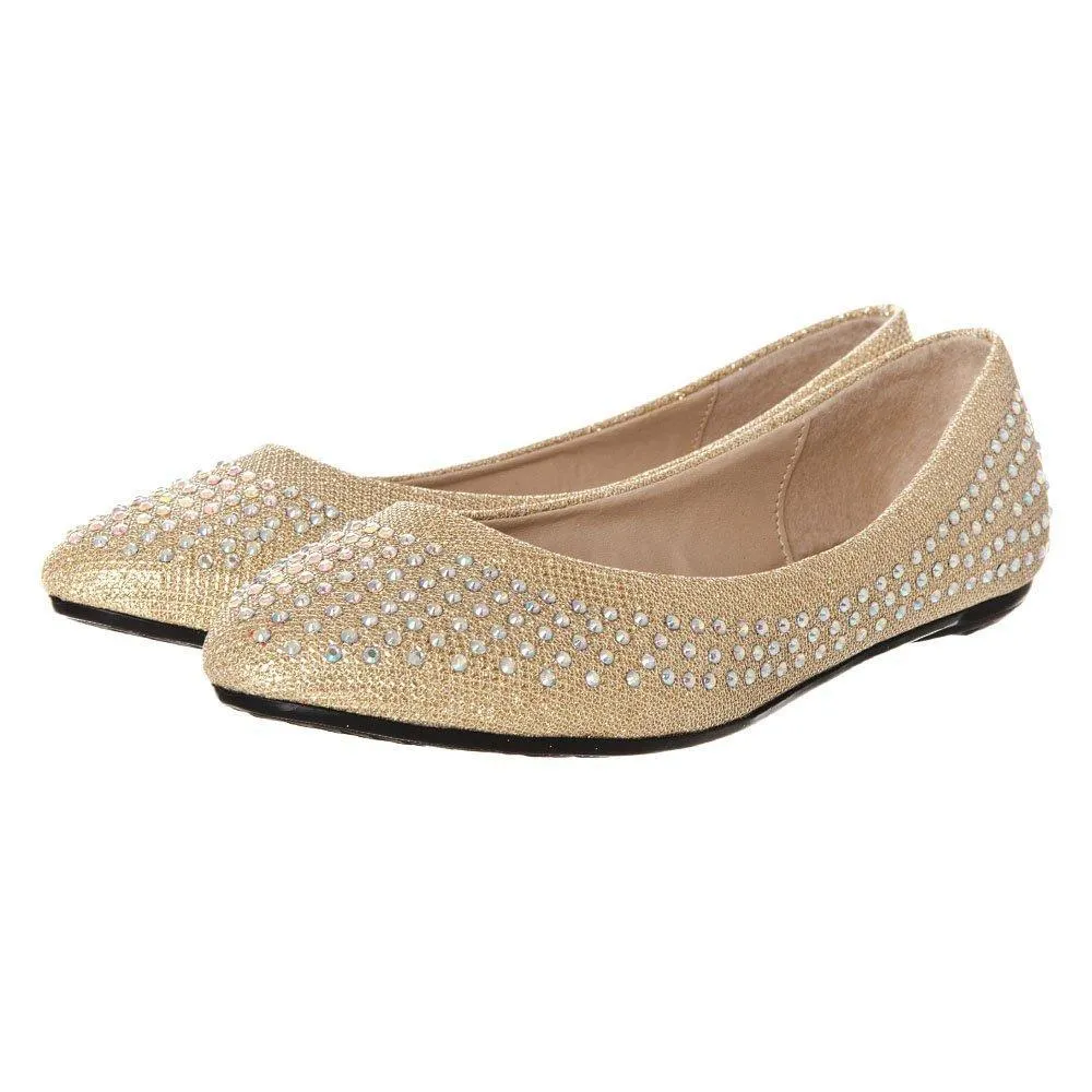 Grace Pointy Toe Flat Ballet Pump With Diamante All Over