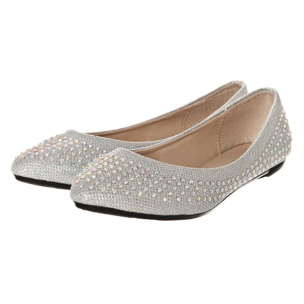 Grace Pointy Toe Flat Ballet Pump With Diamante All Over