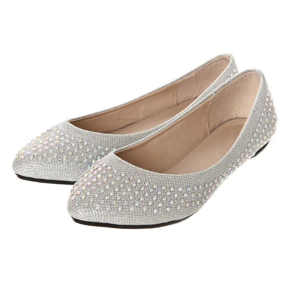 Grace Pointy Toe Flat Ballet Pump With Diamante All Over