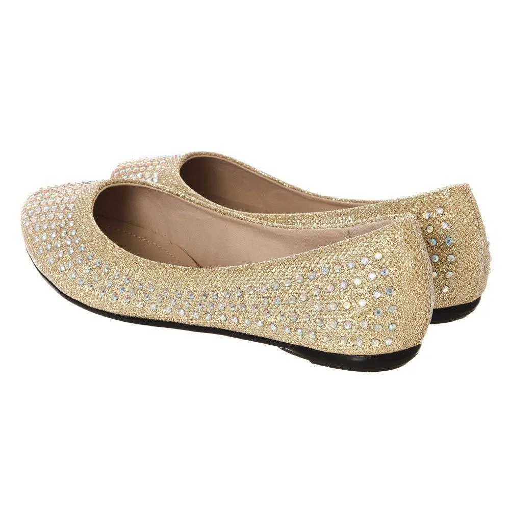 Grace Pointy Toe Flat Ballet Pump With Diamante All Over