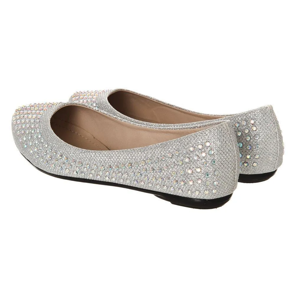 Grace Pointy Toe Flat Ballet Pump With Diamante All Over