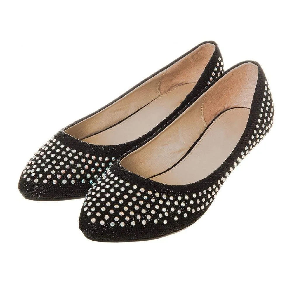 Grace Pointy Toe Flat Ballet Pump With Diamante All Over