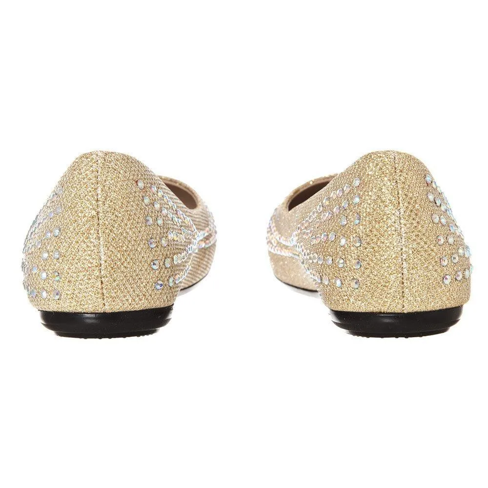 Grace Pointy Toe Flat Ballet Pump With Diamante All Over
