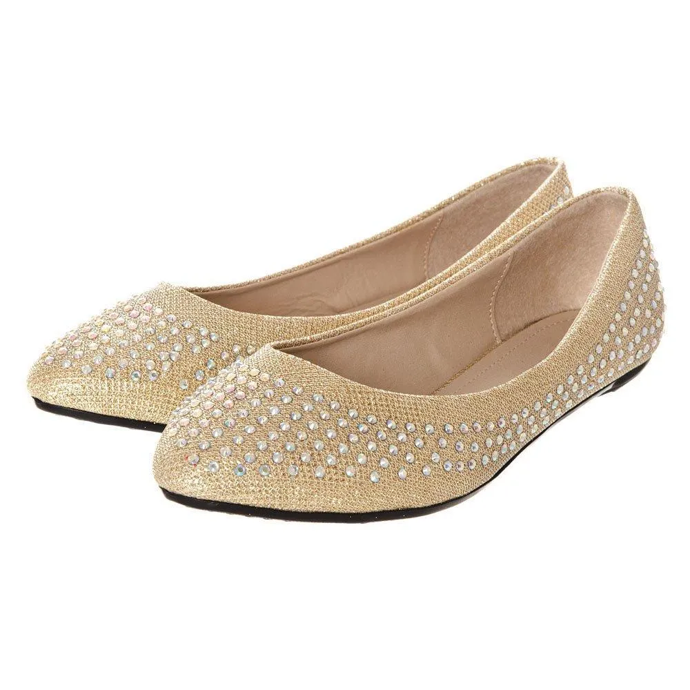 Grace Pointy Toe Flat Ballet Pump With Diamante All Over