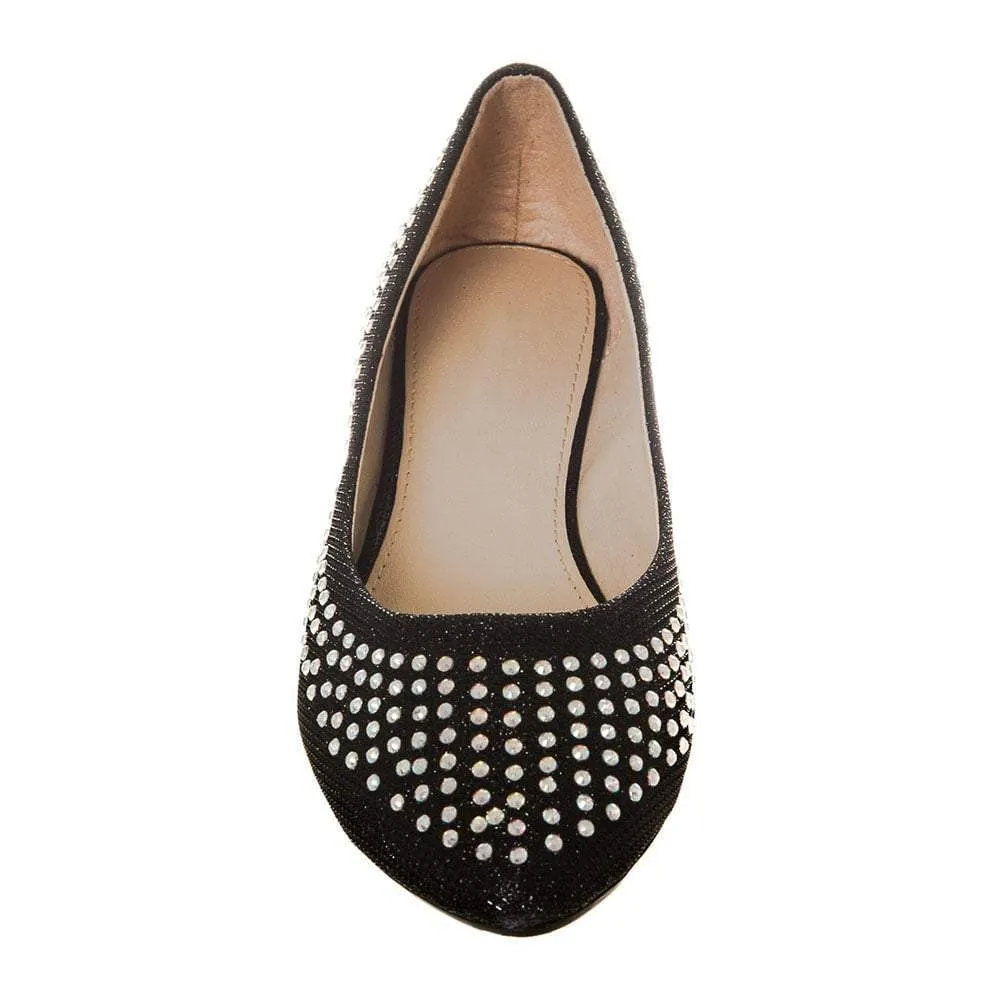 Grace Pointy Toe Flat Ballet Pump With Diamante All Over