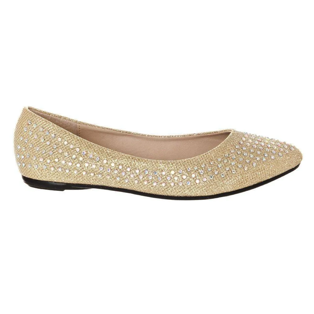 Grace Pointy Toe Flat Ballet Pump With Diamante All Over