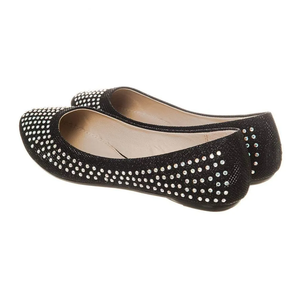 Grace Pointy Toe Flat Ballet Pump With Diamante All Over