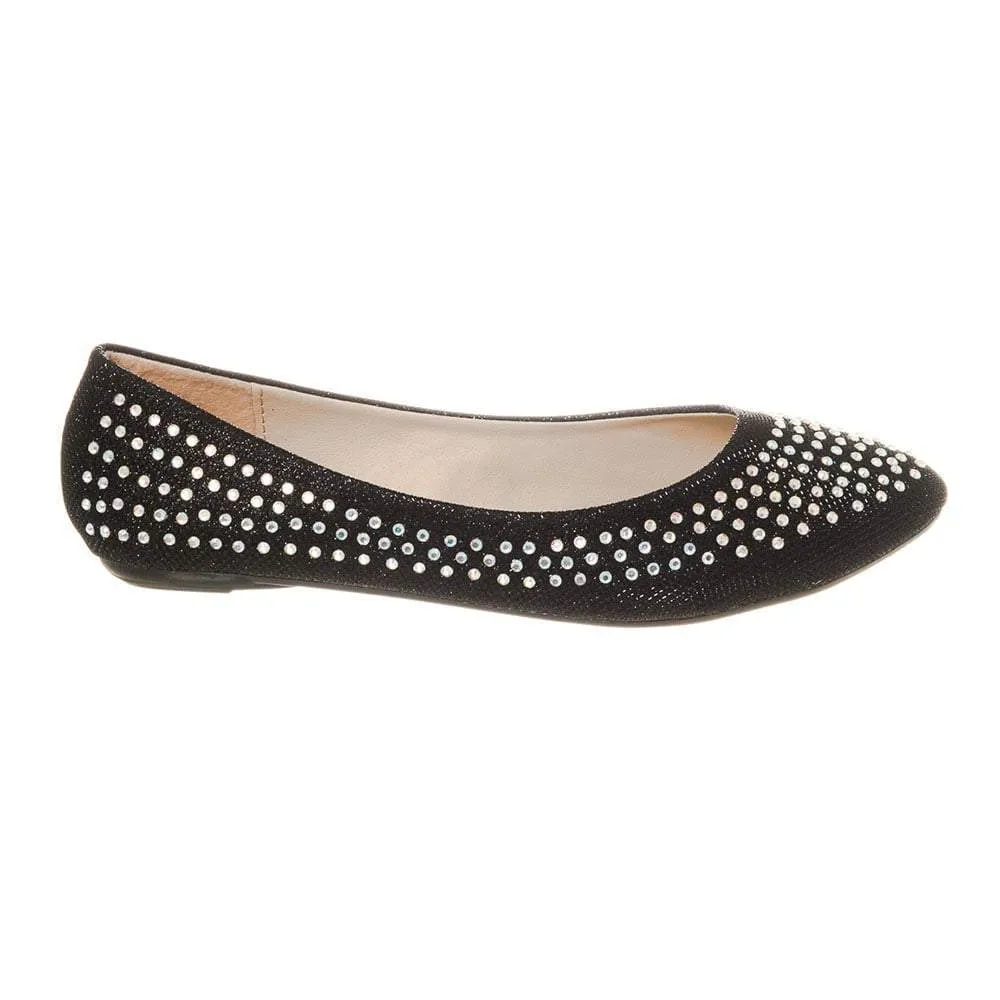 Grace Pointy Toe Flat Ballet Pump With Diamante All Over
