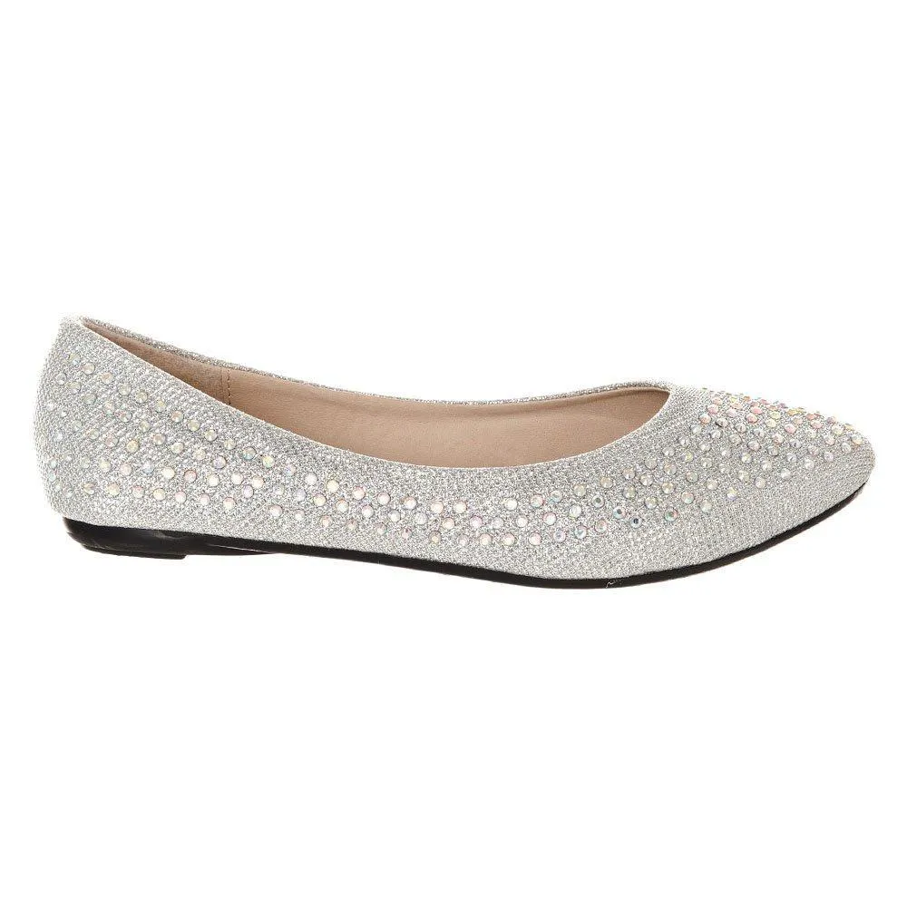 Grace Pointy Toe Flat Ballet Pump With Diamante All Over