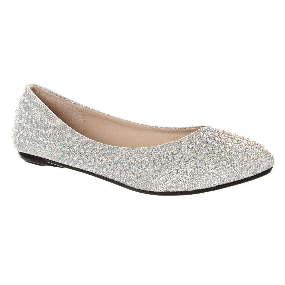 Grace Pointy Toe Flat Ballet Pump With Diamante All Over