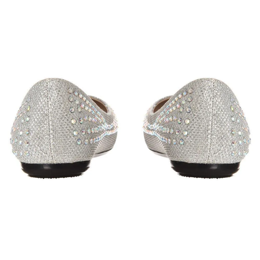Grace Pointy Toe Flat Ballet Pump With Diamante All Over