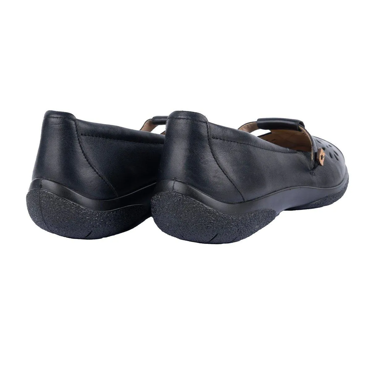 Hotter Nirvana Tbar Casual Ballerinas Leather Black Colour For Women