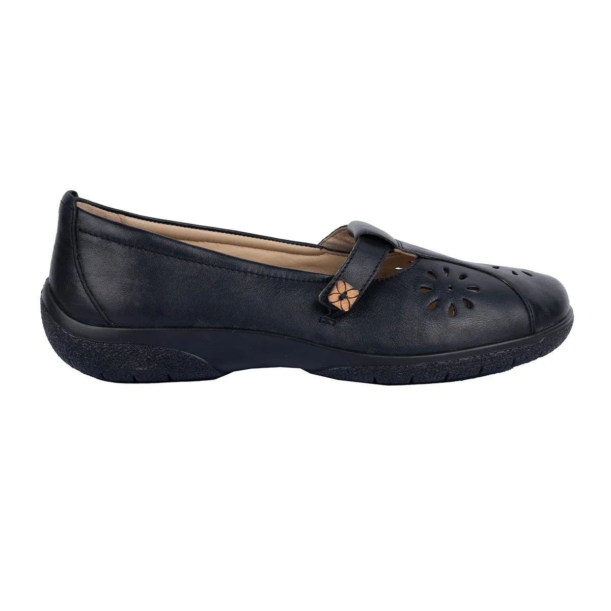 Hotter Nirvana Tbar Casual Ballerinas Leather Black Colour For Women
