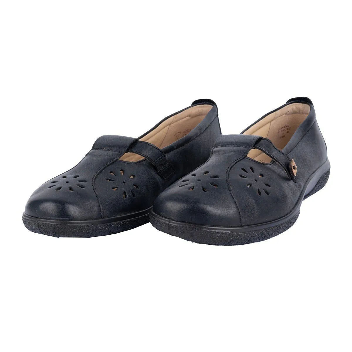 Hotter Nirvana Tbar Casual Ballerinas Leather Black Colour For Women